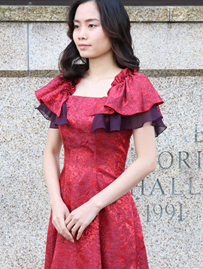 バラ模様の織り柄が美しい バラ柄 ジャガード フリル 2way ドレス