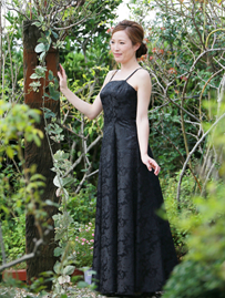 演奏会に華を添えるロングドレス薔薇柄ジャガード コルセット型ドレス