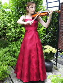 声楽・ピアノの奏者に人気バラ柄シャンタンのコルセット型 ロングドレス